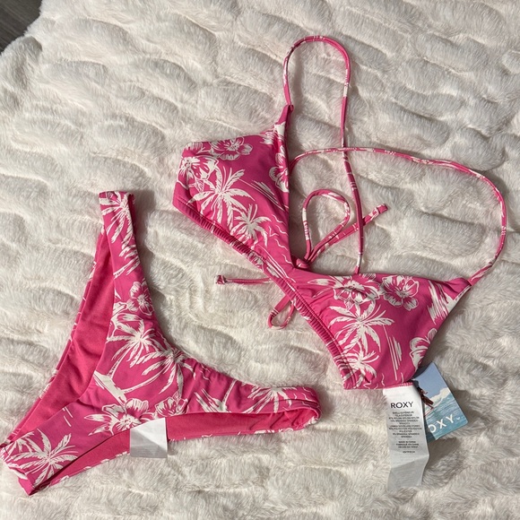 Roxy Other - Roxy Hot Pink Palm-Print Athletic Tri Scoop Cheeky Set